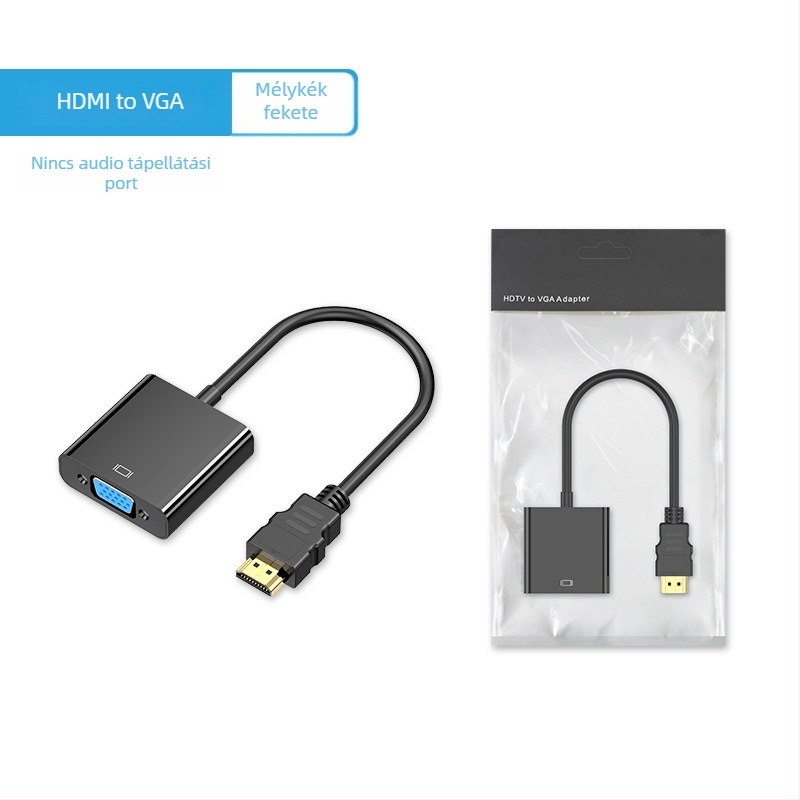HDMI–VGA adapter hanggal, 0,15 m kábel, ABS ház, aranyozott csatlakozó, oxigénmentes réz vezető