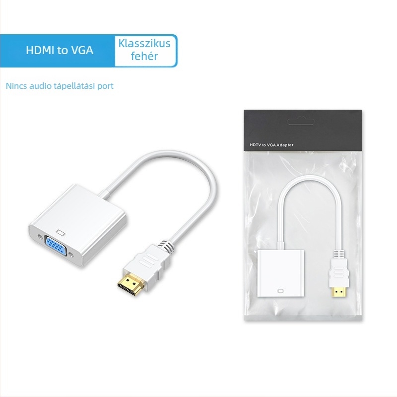 HDMI–VGA adapter hanggal, 0,15 m kábel, ABS ház, aranyozott csatlakozó, oxigénmentes réz vezető