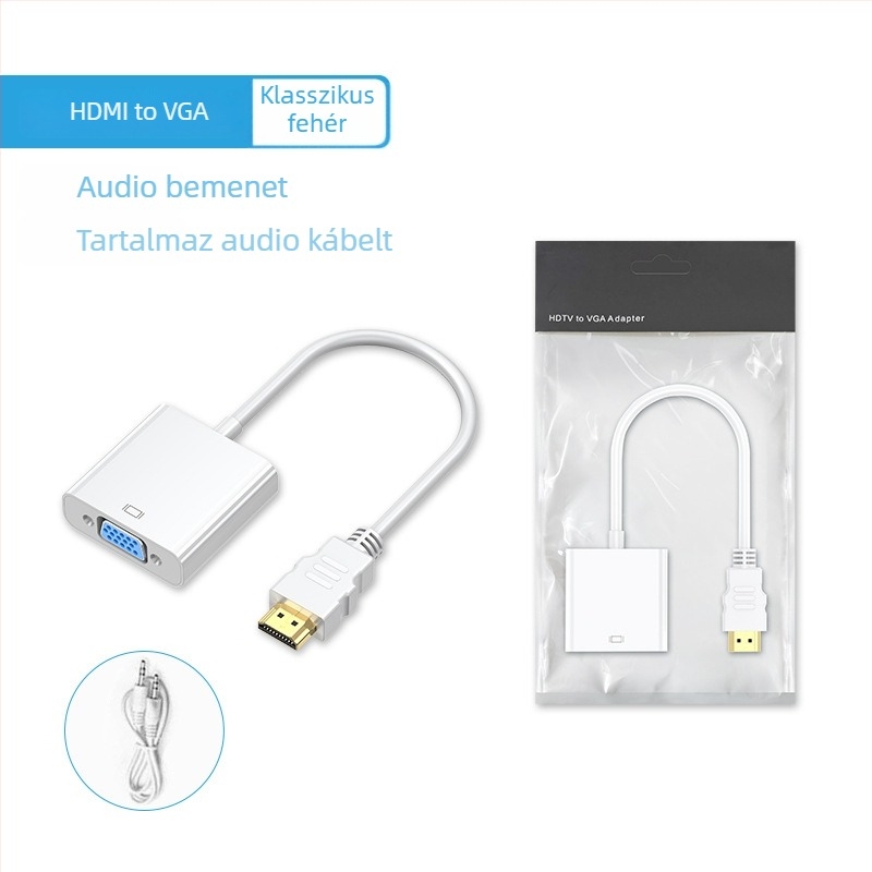 HDMI–VGA adapter hanggal, 0,15 m kábel, ABS ház, aranyozott csatlakozó, oxigénmentes réz vezető