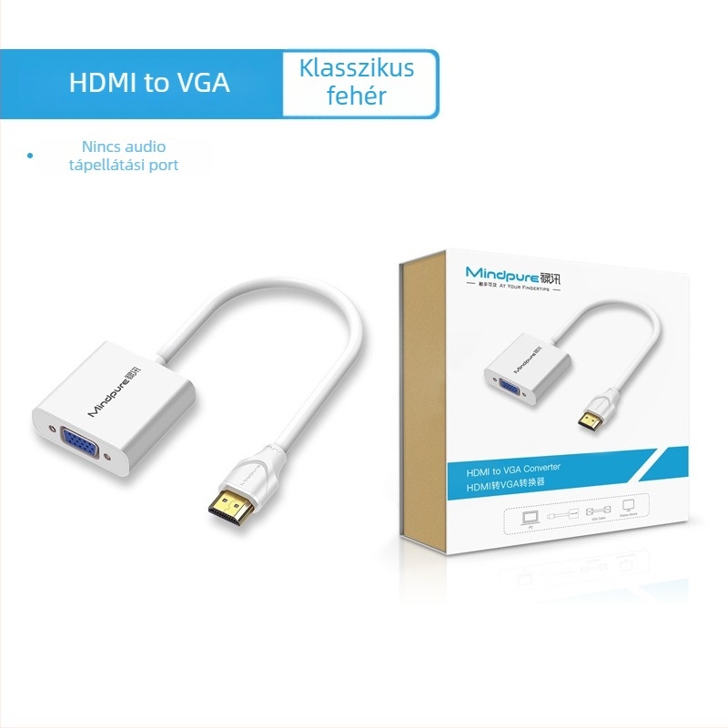 HDMI–VGA adapter hanggal, 0,15 m kábel, ABS ház, aranyozott csatlakozó, oxigénmentes réz vezető