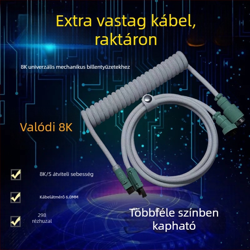 8K mágneses tengelyes mechanikus billentyűzetkábel repülőcsatlakozóval, testreszabható USB játékkábel