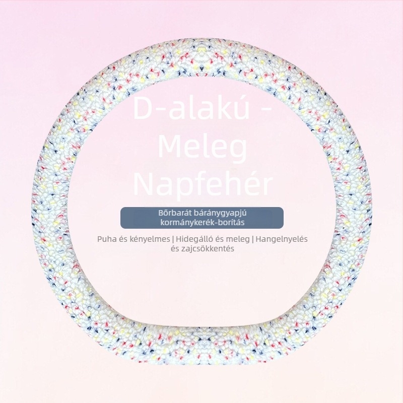 Téli báránybőr plüss kormánykerékborítás, minimalist stílus, univerzális illeszkedés, 38 cm