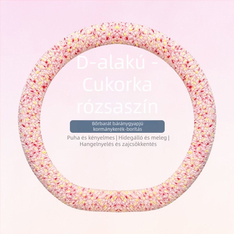 Téli báránybőr plüss kormánykerékborítás, minimalist stílus, univerzális illeszkedés, 38 cm