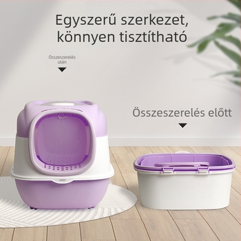 Extra nagy zárható macskaalomtál UV-sterilizációval és dezodorálással, dupla ajtó, felnyitható fedél, fröcsögés elleni védelem