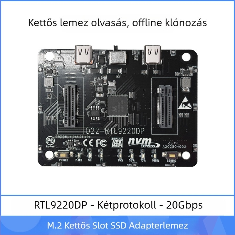 M.2 NVMe külső tok USB 3.1 Type-C-hez és PCIe NGFF adapter, NVMe/NGFF kompatibil, támogatja akár 8TB, átviteli sebesség akár 20Gbps