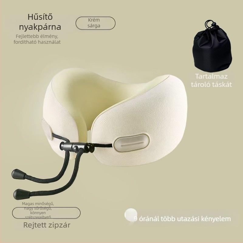 U-alakú utazó nyakpárna memóriahabos töltettel, Ice Silk borítással, modern minimalist stílus, gyerekeknek és felnőtteknek