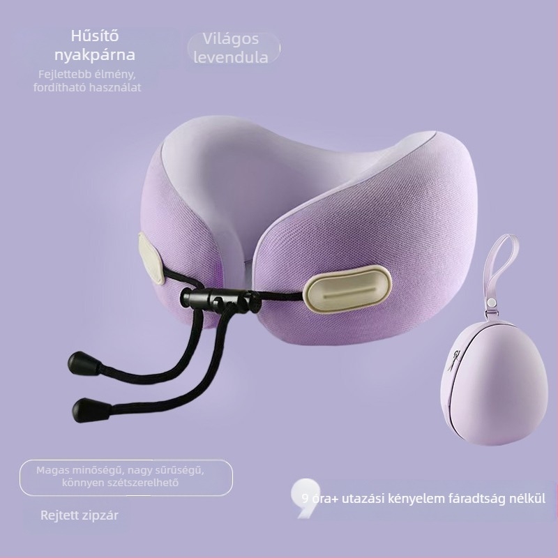 U-alakú utazó nyakpárna memóriahabos töltettel, Ice Silk borítással, modern minimalist stílus, gyerekeknek és felnőtteknek