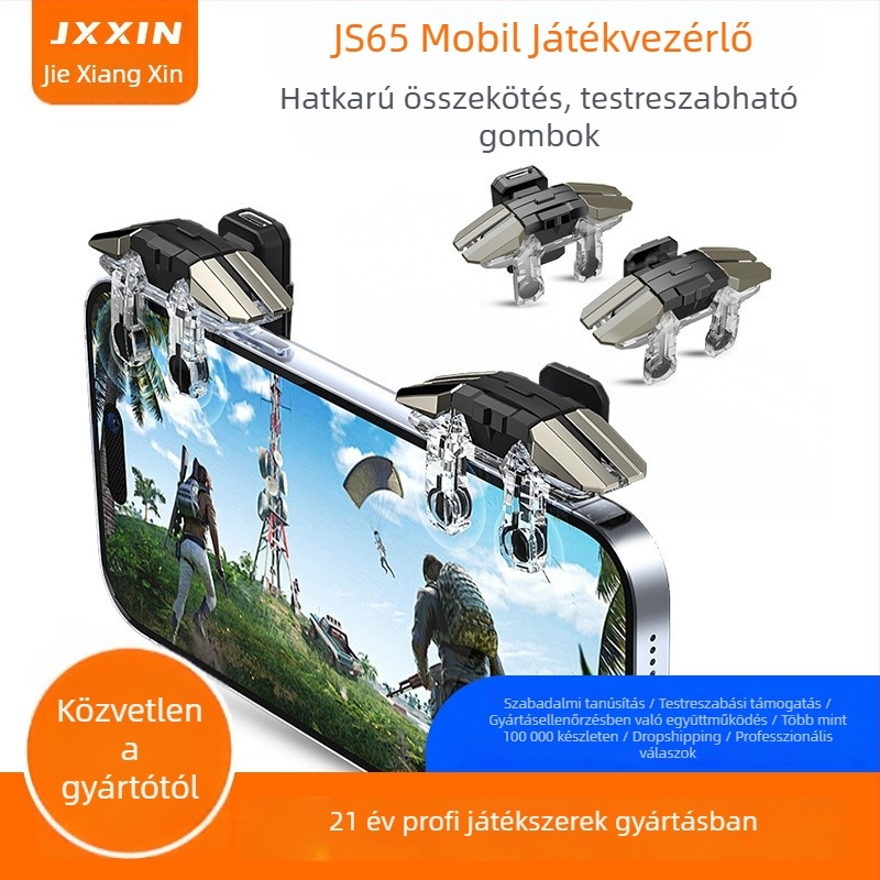 JS-65 játékkontroller Android telefonhoz, USB interfész, vezeték nélküli kapcsolat, rezgésmentes, ABS+fém kivitel, 31 g