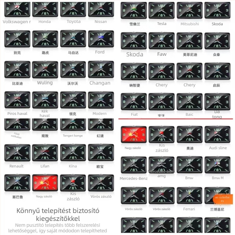 Négyzet alakú autóóra, ötvözet test, állítható szögű kialakítás, autó vízhőmérséklet-mérő, eredet: Dongguan