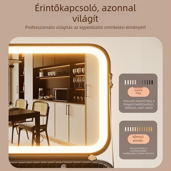 LED utazó sminktáska tükrövel, hordozható, nagy kapacitású sminktáska osztott rekeszekkel