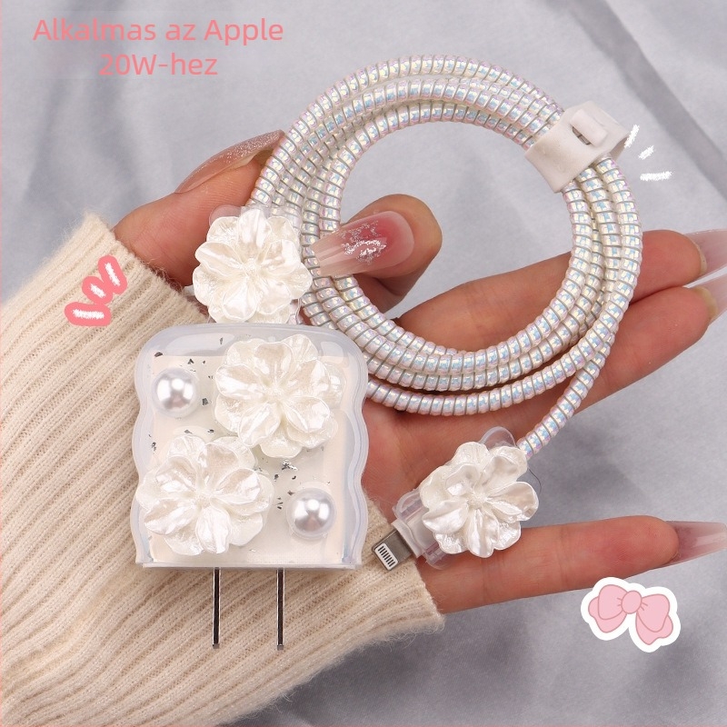TPU töltőkábel védőtok beépített tekercselővel, típus 12, japán és koreai tekercselési stílusú, iPhone és iPad számára
