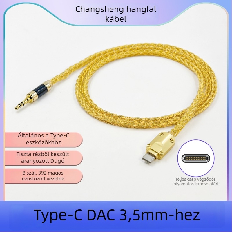Type-C to 3,5 mm audio kábel, Changsheng, ezüstbevonatos rézmag, oxigénmentes réz vezető, ROHS tanúsított