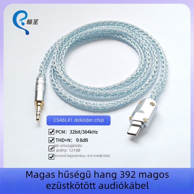Type-C to 3,5 mm audio kábel, Changsheng, ezüstbevonatos rézmag, oxigénmentes réz vezető, ROHS tanúsított