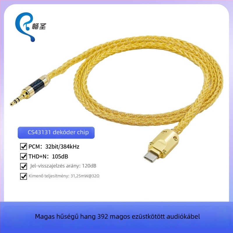 Type-C to 3,5 mm audio kábel, Changsheng, ezüstbevonatos rézmag, oxigénmentes réz vezető, ROHS tanúsított