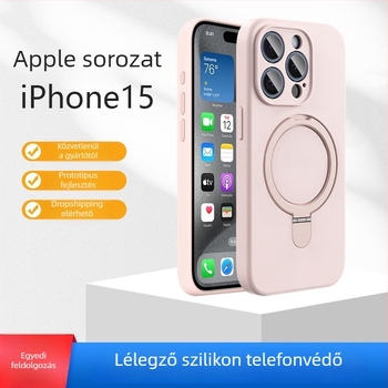 iPhone 14 Pro Max-hoz készült telefontok mágneses állvánnyal, folyékony szilikon, ütésálló, ujjlenyomat-mentes