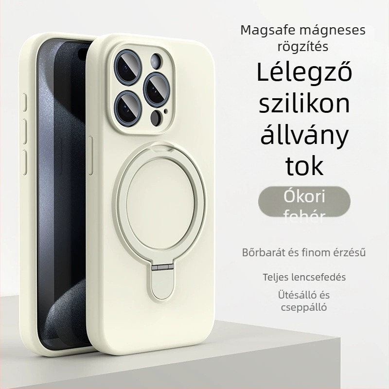 iPhone 14 Pro Max-hoz készült telefontok mágneses állvánnyal, folyékony szilikon, ütésálló, ujjlenyomat-mentes