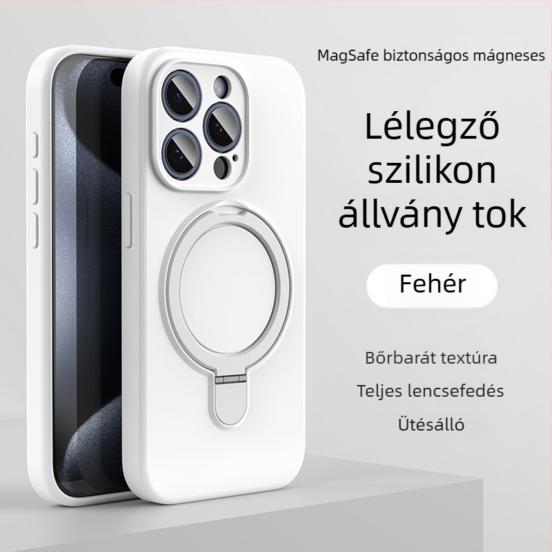 iPhone 14 Pro Max-hoz készült telefontok mágneses állvánnyal, folyékony szilikon, ütésálló, ujjlenyomat-mentes