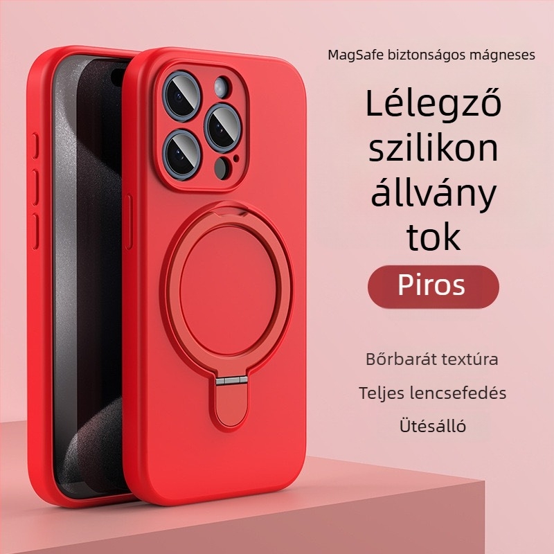 iPhone 14 Pro Max-hoz készült telefontok mágneses állvánnyal, folyékony szilikon, ütésálló, ujjlenyomat-mentes
