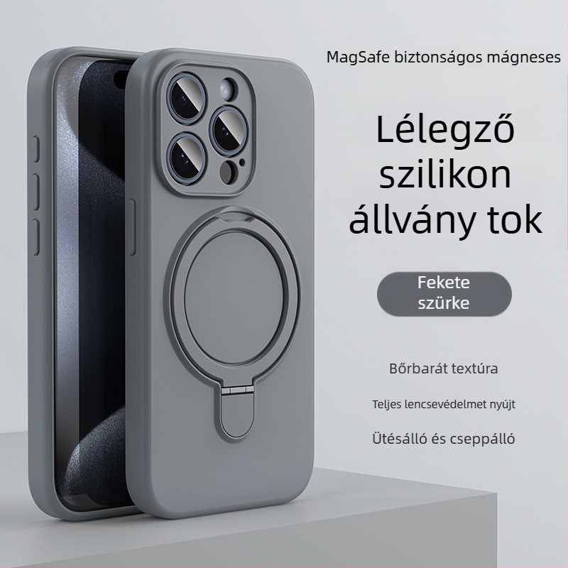 iPhone 14 Pro Max-hoz készült telefontok mágneses állvánnyal, folyékony szilikon, ütésálló, ujjlenyomat-mentes