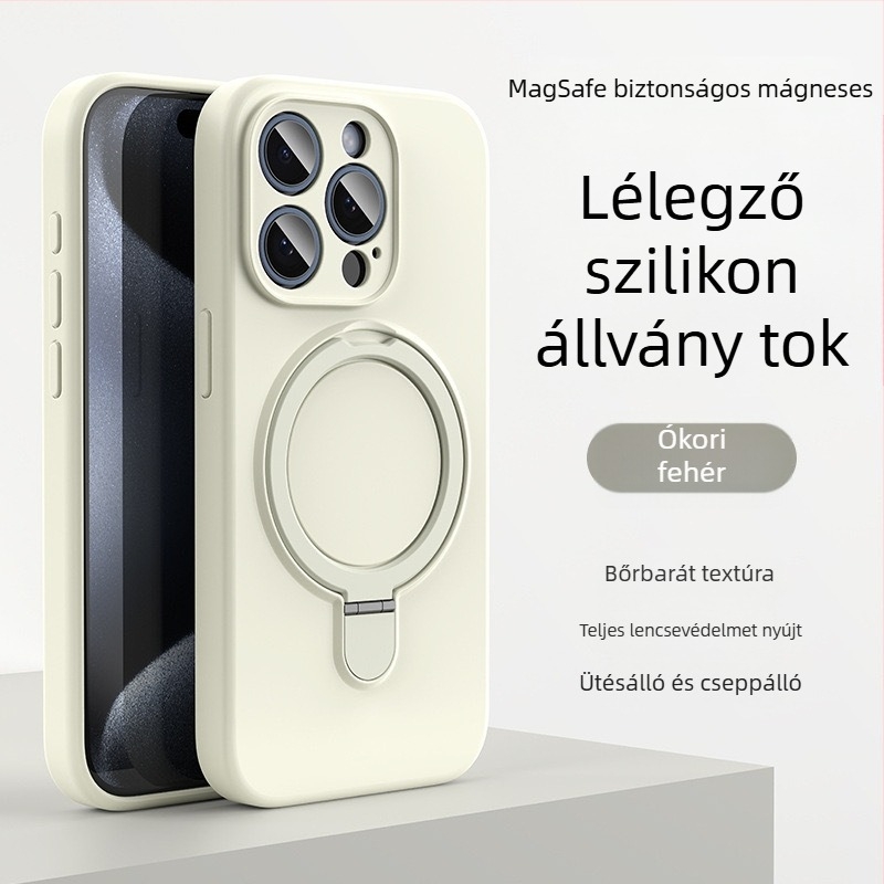 iPhone 14 Pro Max-hoz készült telefontok mágneses állvánnyal, folyékony szilikon, ütésálló, ujjlenyomat-mentes
