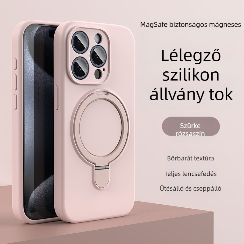iPhone 14 Pro Max-hoz készült telefontok mágneses állvánnyal, folyékony szilikon, ütésálló, ujjlenyomat-mentes