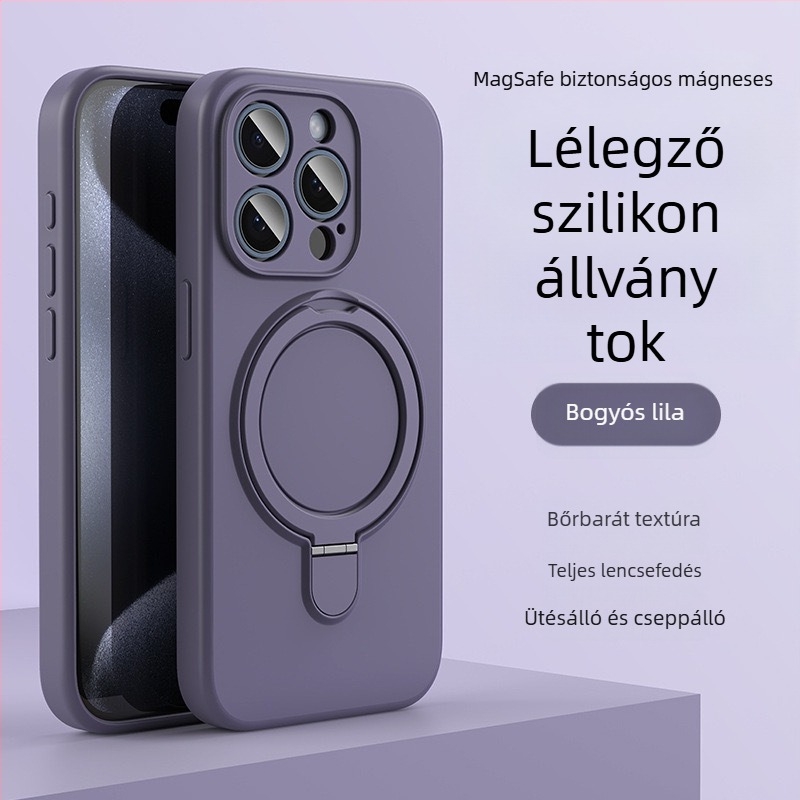 iPhone 14 Pro Max-hoz készült telefontok mágneses állvánnyal, folyékony szilikon, ütésálló, ujjlenyomat-mentes