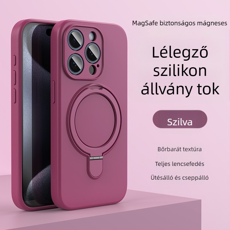 iPhone 14 Pro Max-hoz készült telefontok mágneses állvánnyal, folyékony szilikon, ütésálló, ujjlenyomat-mentes