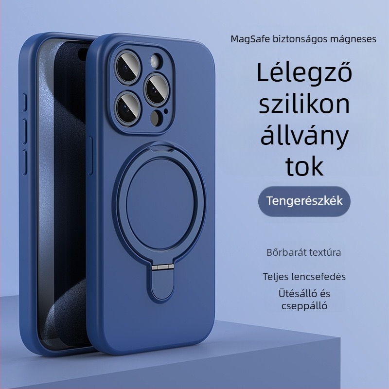 iPhone 14 Pro Max-hoz készült telefontok mágneses állvánnyal, folyékony szilikon, ütésálló, ujjlenyomat-mentes