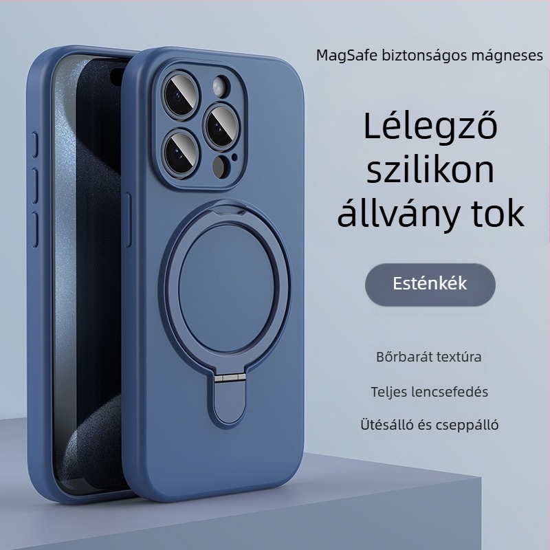 iPhone 14 Pro Max-hoz készült telefontok mágneses állvánnyal, folyékony szilikon, ütésálló, ujjlenyomat-mentes