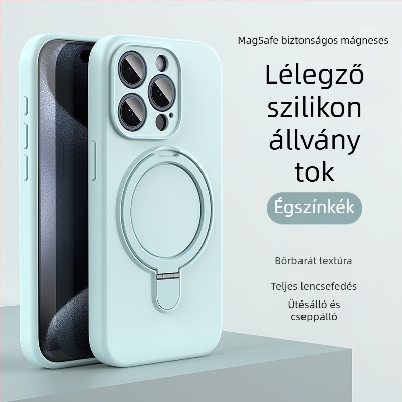 iPhone 14 Pro Max-hoz készült telefontok mágneses állvánnyal, folyékony szilikon, ütésálló, ujjlenyomat-mentes