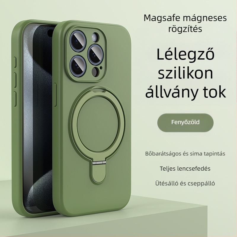 iPhone 14 Pro Max-hoz készült telefontok mágneses állvánnyal, folyékony szilikon, ütésálló, ujjlenyomat-mentes