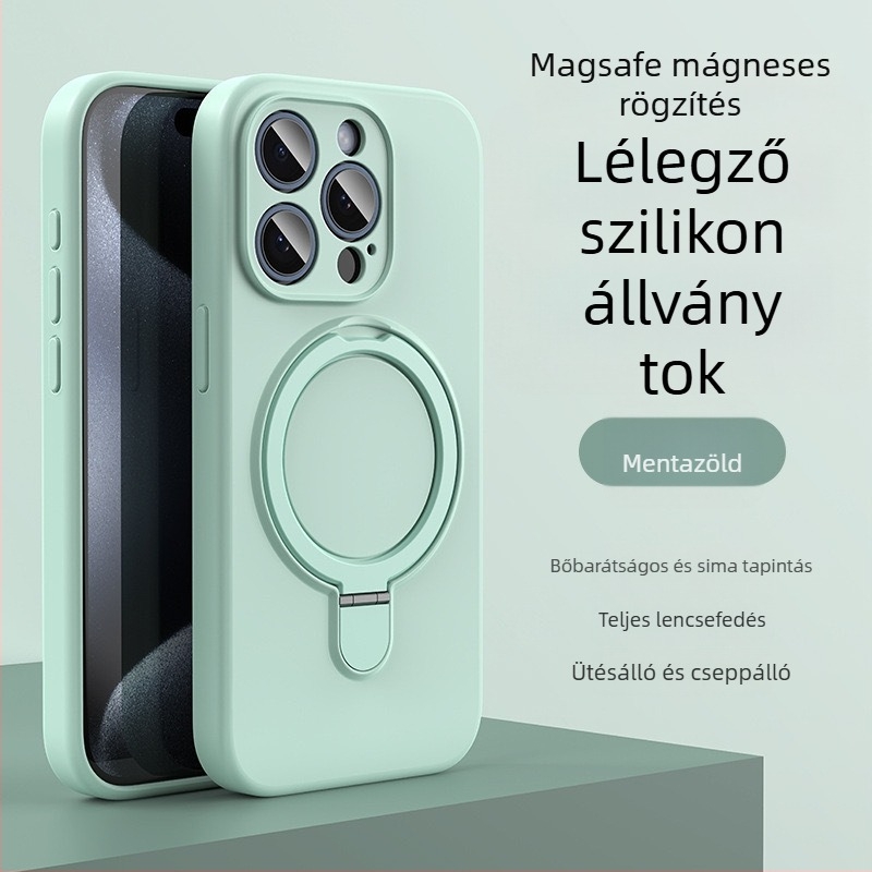 iPhone 14 Pro Max-hoz készült telefontok mágneses állvánnyal, folyékony szilikon, ütésálló, ujjlenyomat-mentes
