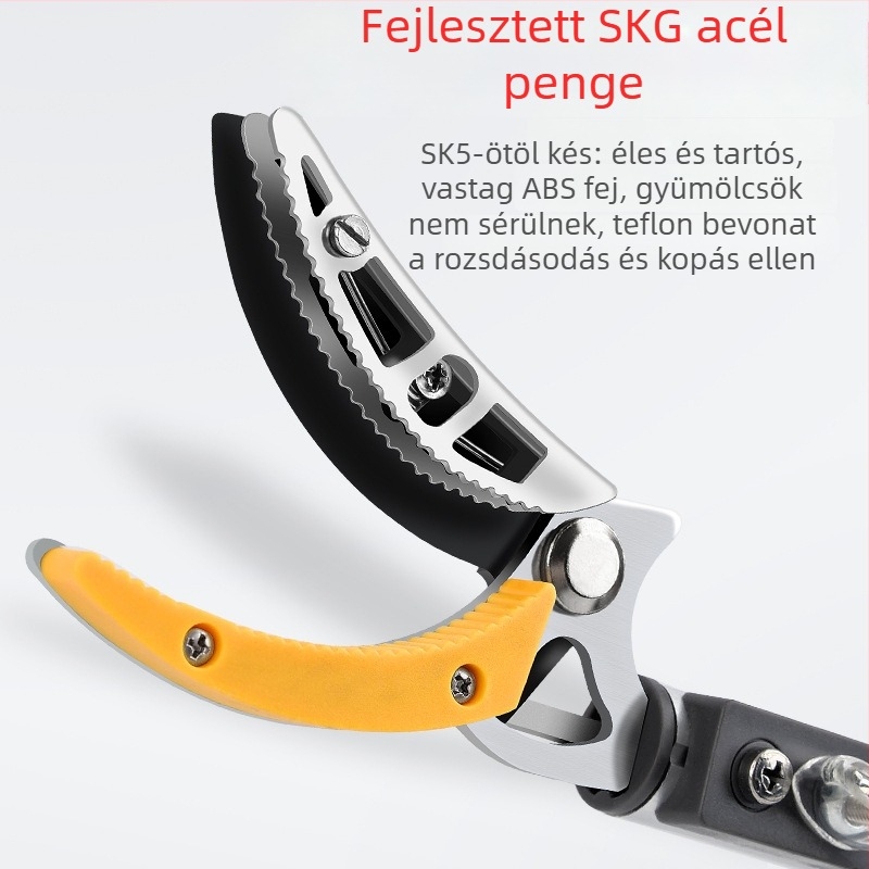 Teleszkópos gyümölcsszedő olló kiterjesztett elérhetőséggel a magas ágakhoz; MYTEC; alkalmas lychee, loquat és longan