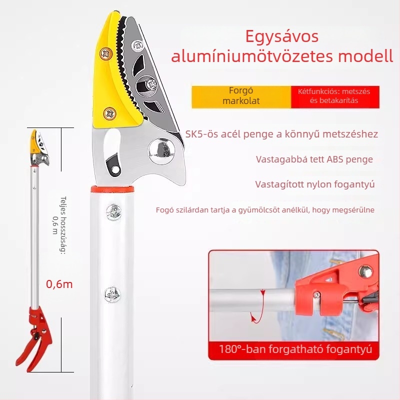 Teleszkópos gyümölcsszedő olló kiterjesztett elérhetőséggel a magas ágakhoz; MYTEC; alkalmas lychee, loquat és longan