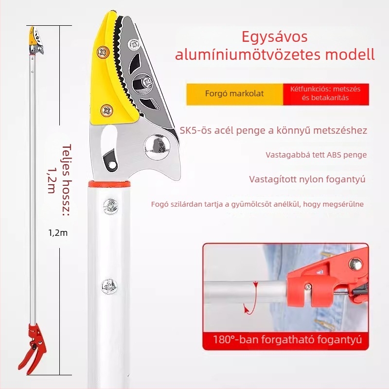 Teleszkópos gyümölcsszedő olló kiterjesztett elérhetőséggel a magas ágakhoz; MYTEC; alkalmas lychee, loquat és longan