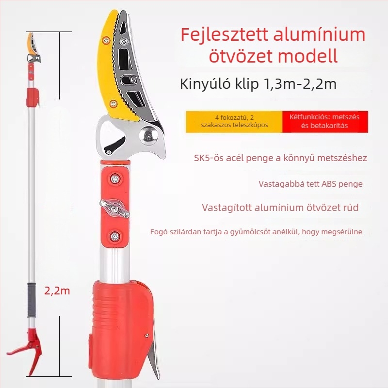 Teleszkópos gyümölcsszedő olló kiterjesztett elérhetőséggel a magas ágakhoz; MYTEC; alkalmas lychee, loquat és longan
