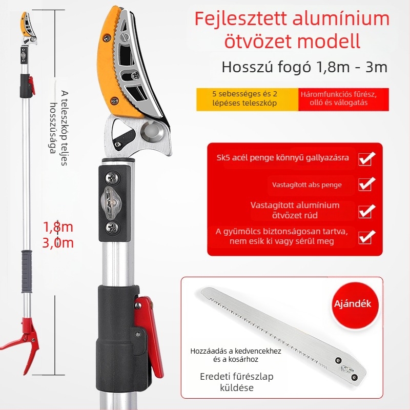 Teleszkópos gyümölcsszedő olló kiterjesztett elérhetőséggel a magas ágakhoz; MYTEC; alkalmas lychee, loquat és longan
