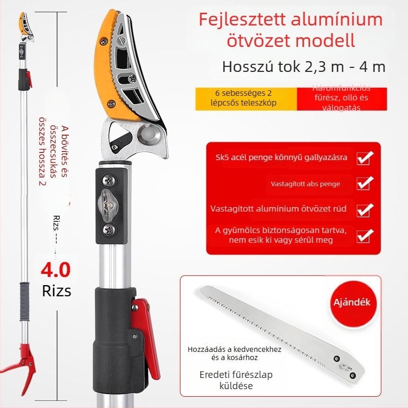 Teleszkópos gyümölcsszedő olló kiterjesztett elérhetőséggel a magas ágakhoz; MYTEC; alkalmas lychee, loquat és longan