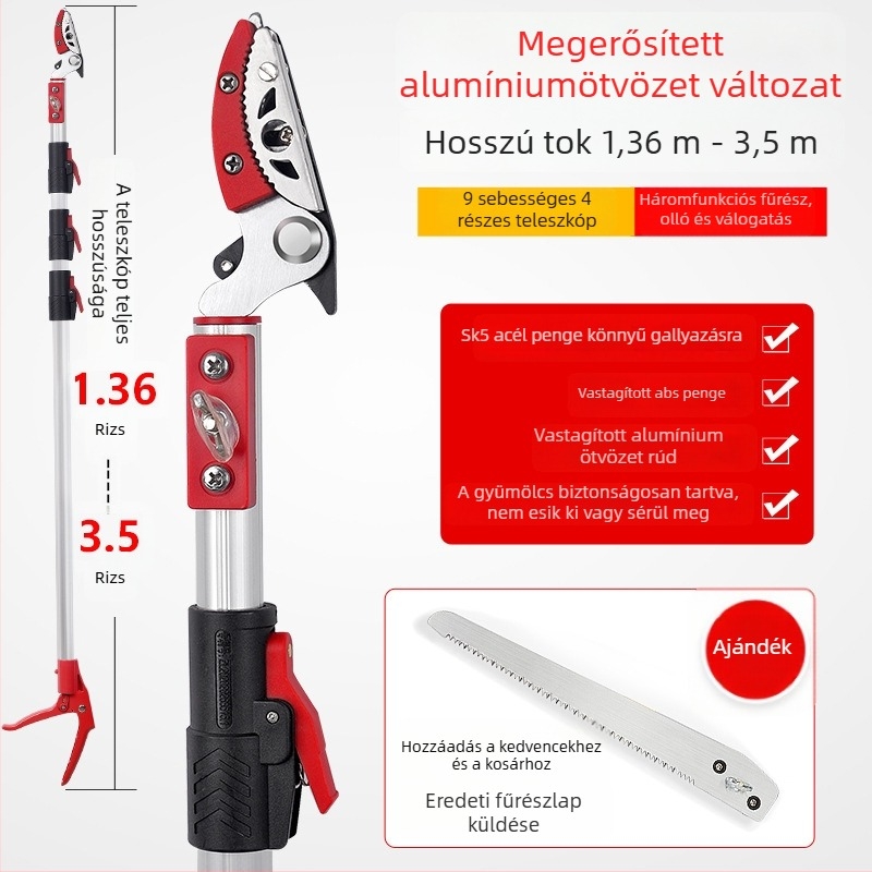 Teleszkópos gyümölcsszedő olló kiterjesztett elérhetőséggel a magas ágakhoz; MYTEC; alkalmas lychee, loquat és longan
