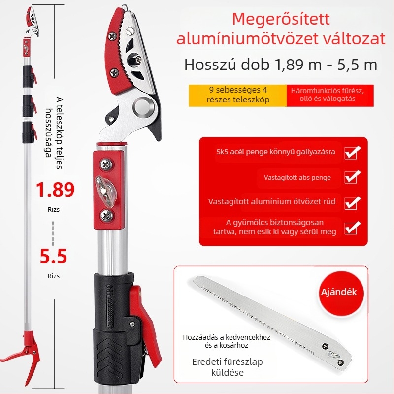 Teleszkópos gyümölcsszedő olló kiterjesztett elérhetőséggel a magas ágakhoz; MYTEC; alkalmas lychee, loquat és longan