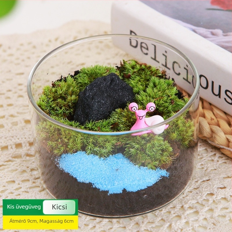 DIY mohás Mikrotáj Készlet — anyagok hengeres üveghez, kreatív családi kézművesség, mini zöld növények, vállalati ajándék