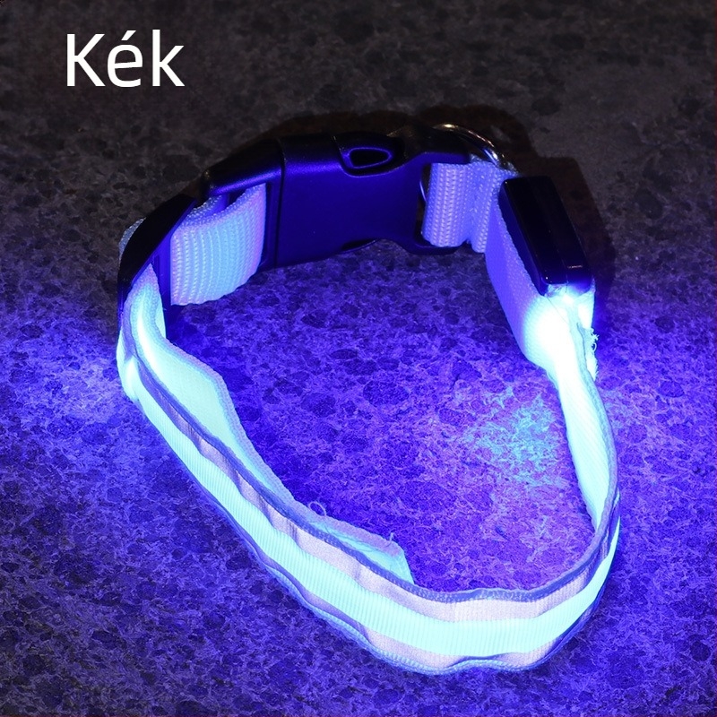 Anti-lost LED világító kutyanyakörv, éjszakai sétákhoz, USB töltésű, fényvisszaverő anyaggal.