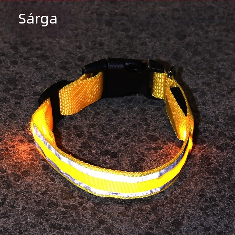 Anti-lost LED világító kutyanyakörv, éjszakai sétákhoz, USB töltésű, fényvisszaverő anyaggal.