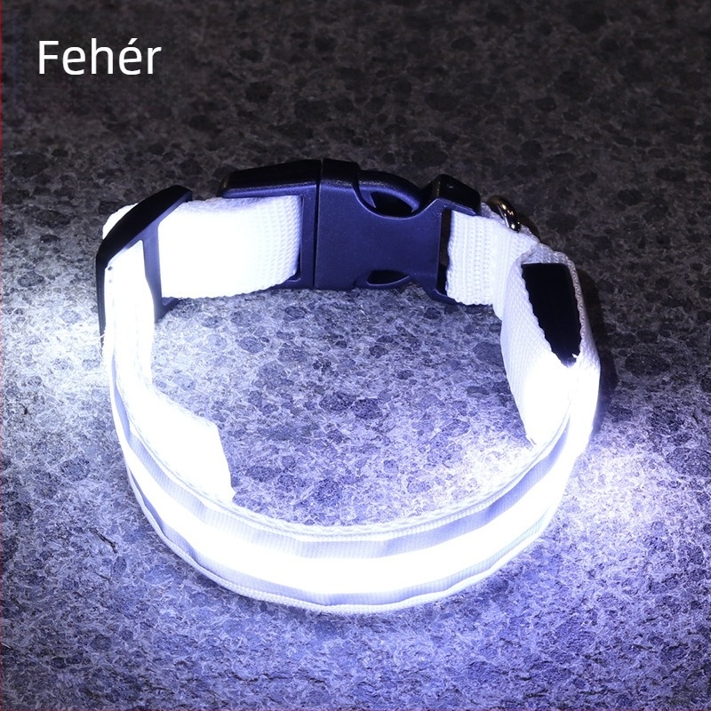Anti-lost LED világító kutyanyakörv, éjszakai sétákhoz, USB töltésű, fényvisszaverő anyaggal.