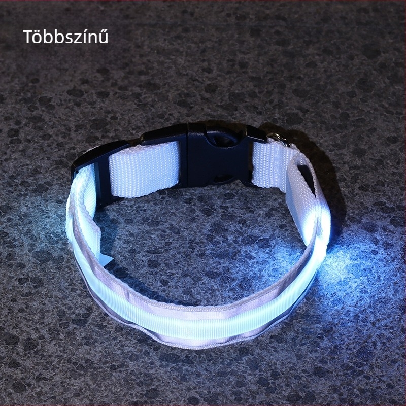 Anti-lost LED világító kutyanyakörv, éjszakai sétákhoz, USB töltésű, fényvisszaverő anyaggal.