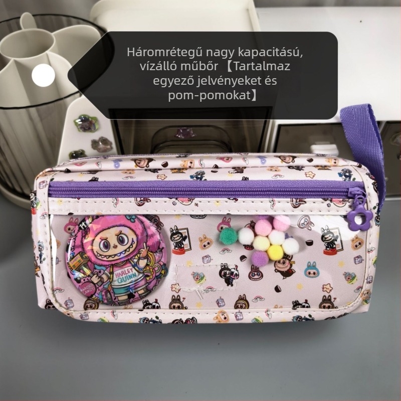 Labubu tolltartó karikatúra mintával, vászon anyag, nagy kapacitású, koreai verzió