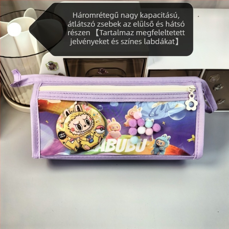 Labubu tolltartó karikatúra mintával, vászon anyag, nagy kapacitású, koreai verzió