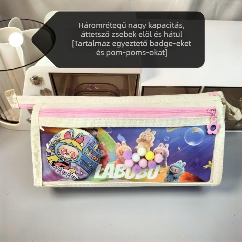 Labubu tolltartó karikatúra mintával, vászon anyag, nagy kapacitású, koreai verzió