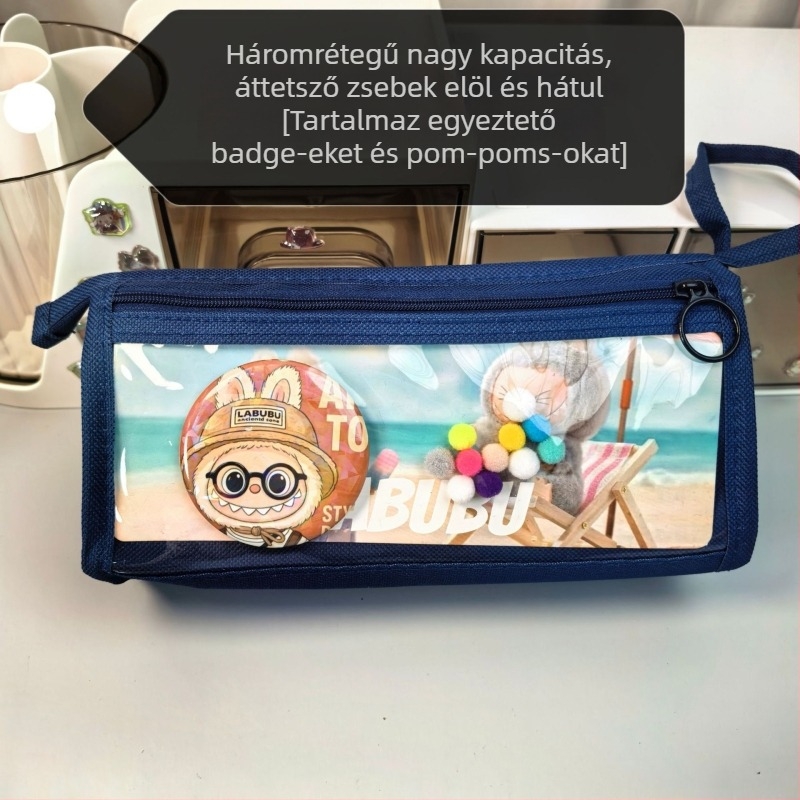 Labubu tolltartó karikatúra mintával, vászon anyag, nagy kapacitású, koreai verzió