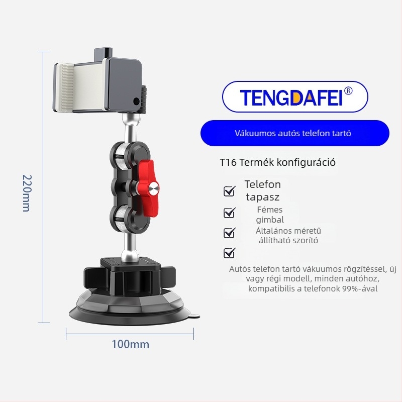 TENGDAFEI autótelefon tartó és állvány élő közvetítéshez (univerzális, ötvözet, modell T16)